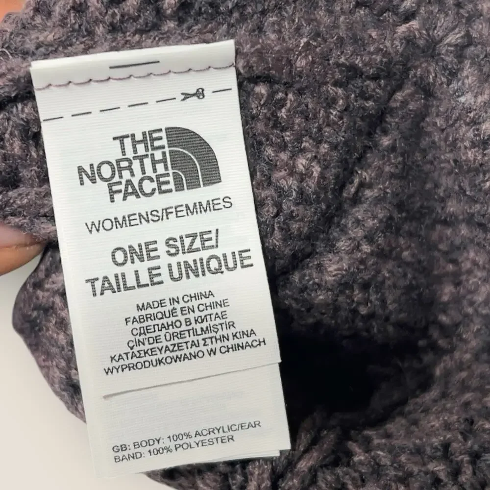 The North Face Womens Cable Knit Beanie Hat Purple One Size OS Fleece Lined